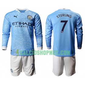 Manchester City Raheem Sterling 7 Bambino Maglia Prima 2020/2021 Manica Lunga (+ Pantaloncini)